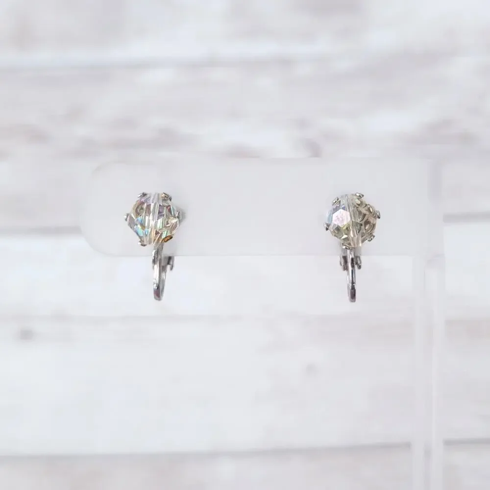 Vintage Clip On Earrings Clear/Iridescent Bead